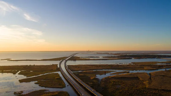 Vista Aérea Daphne Alabama Mobile Bay Atardecer — Foto de Stock