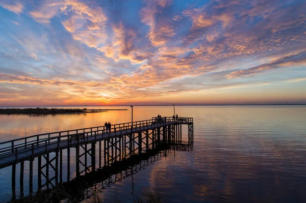Céu Noturno Pôr Sol Acima Baía Móvel Costa Golfo Alabama — Fotografia de Stock