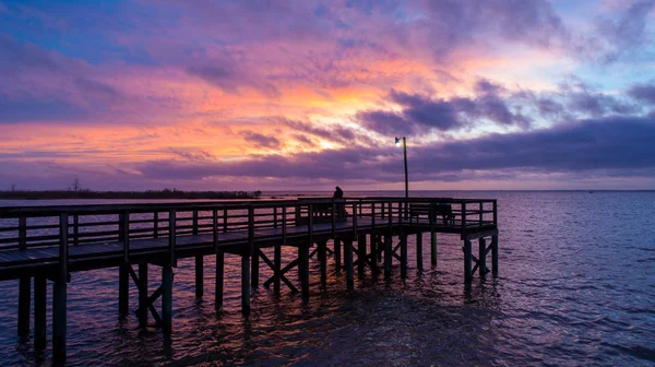 Wybrzeże Zatoki Alabamskiej Zmierzchu Mobile Bay Styczniu 2020 — Zdjęcie stockowe