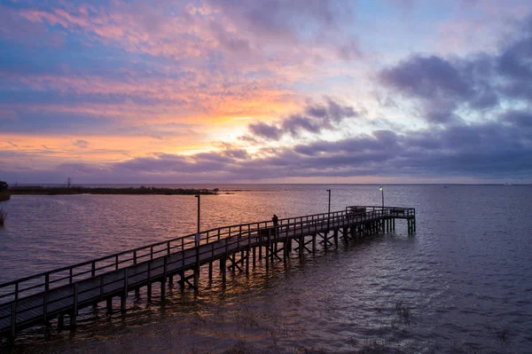 Pobřeží Alabamského Zálivu Mobile Bay Při Západu Slunce Lednu 2020 — Stock fotografie