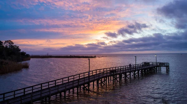 The Alabama Gulf Coast on Mobile Bay at sunset in January 2020