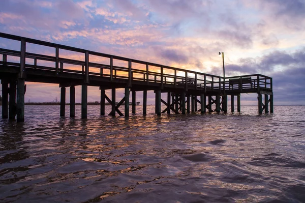 Puesta Sol Sobre Bahía Móvil Costa Del Golfo Alabama Enero — Foto de Stock