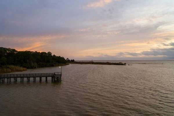 Sonnenuntergang Über Der Mobilen Bucht Der Golfküste Von Alabama Januar — Stockfoto