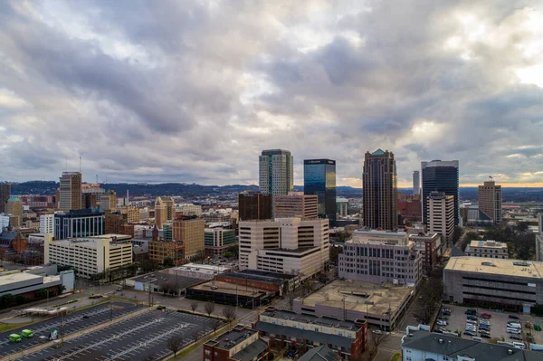 Letecký Pohled Centrum Birminghamu Alabamě Při Západu Slunce Únoru 2020 — Stock fotografie