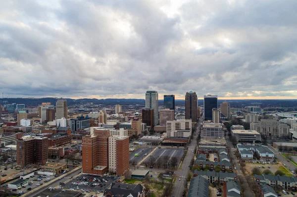 Luchtfoto Van Downtown Birmingham Alabama Bij Zonsondergang Februari 2020 — Stockfoto