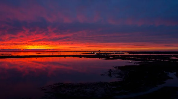 Vista Aérea Mobile Bay Alabama Pôr Sol — Fotografia de Stock