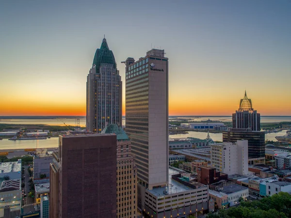 Aerial View Downtown Mobile Alabama Sunrise — Stock Photo, Image