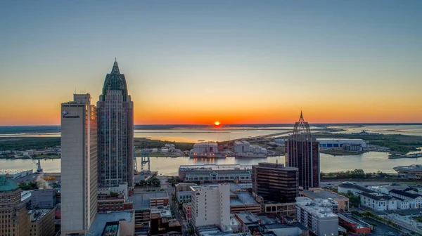 Vista Aérea Del Centro Mobile Alabama Amanecer — Foto de Stock