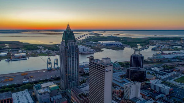 Vista Aérea Del Centro Mobile Alabama Amanecer — Foto de Stock