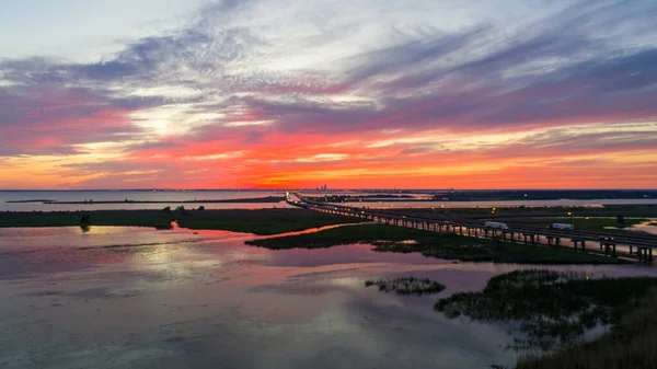 Mobile Bay Der Golfküste Von Alabama Bei Sonnenuntergang April 2020 — Stockfoto