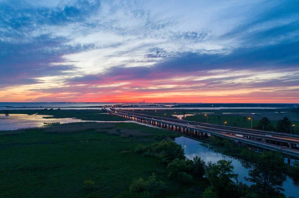 Mobile Bay Sulla Costa Del Golfo Dell Alabama Tramonto Nell — Foto Stock