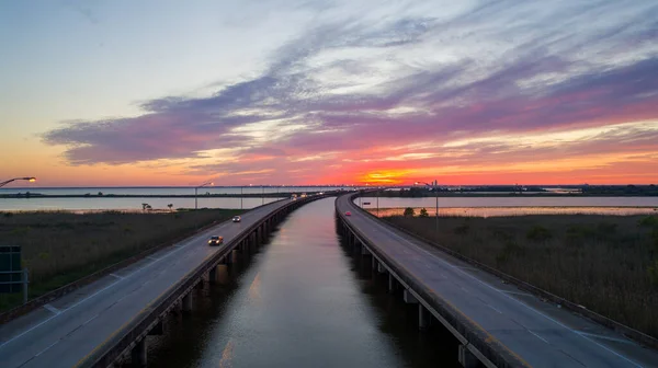 Mobile Bay Sulla Costa Del Golfo Dell Alabama Tramonto Nell — Foto Stock