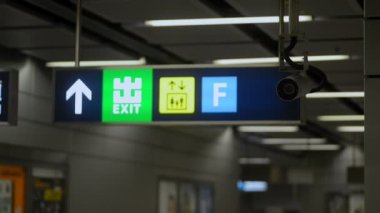 Asya şehrindeki modern binanın içinde belirtiler ve göstergeler.