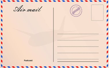 Kartpostal vektör hava posta tarzı kağıt doku ve lastik pullar ile seyahat