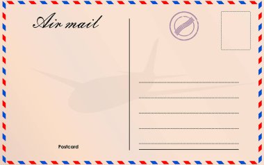 Travel postcard vector in air mail style with paper texture and rubber stamps clipart