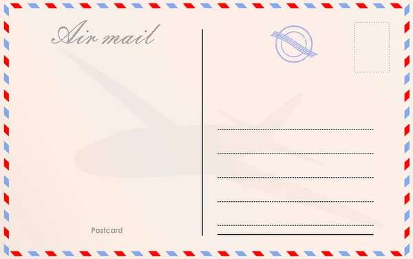 Vetor de cartão postal de viagem em estilo de correio aéreo com textura de papel e — Vetor de Stock