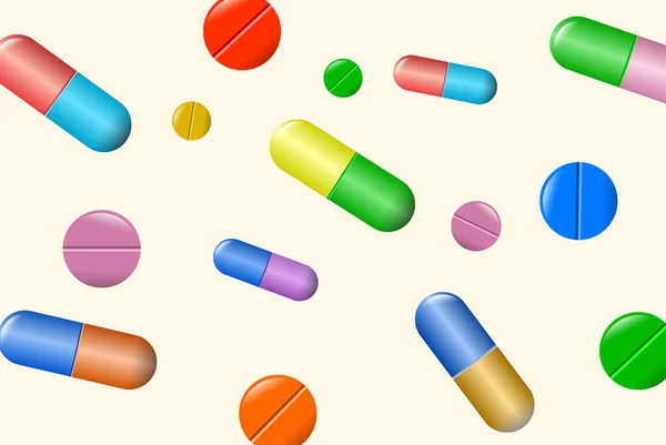 Tablets e pílulas conjunto vetorial isolado em fundo bege . — Vetor de Stock