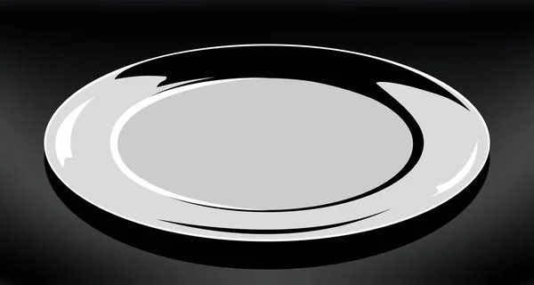 Boş beyaz tabak. Vektör yuvarlak tabak resimde siyah arka — Stok Vektör
