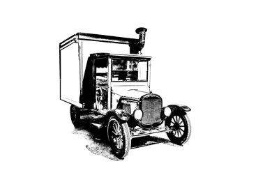 vintage kamyonun oyma olarak stilize çizim.