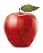 červená jablka s zelenými listy.