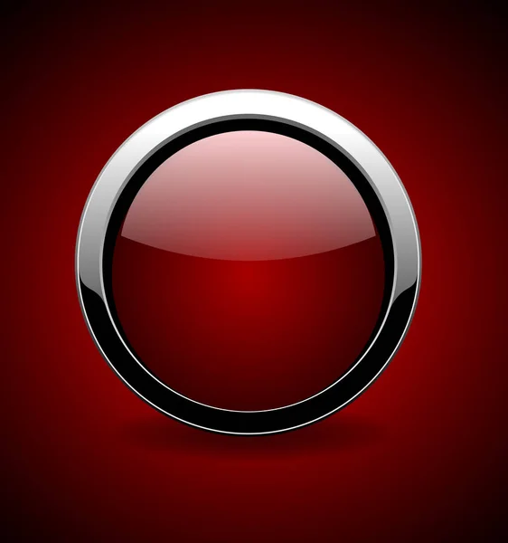 Kırmızı düğmeye krom metalik, vektör çizim — Stok Vektör