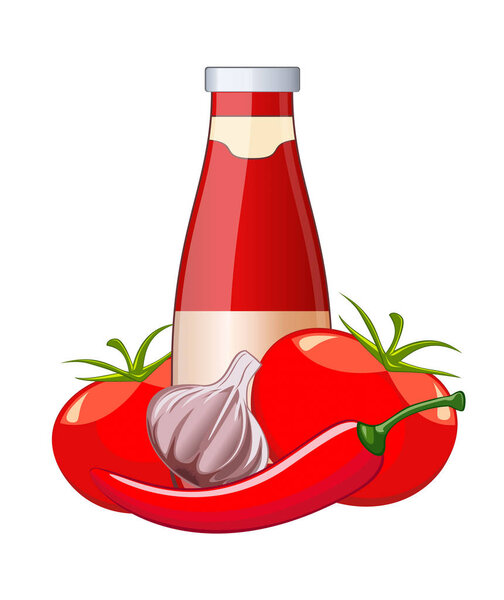 Tomato ketchup bottle isolated on white background vector illust