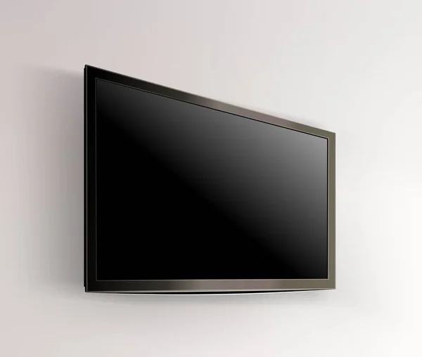 Preto LED tv tela de televisão em branco no fundo da parede —  Vetores de Stock