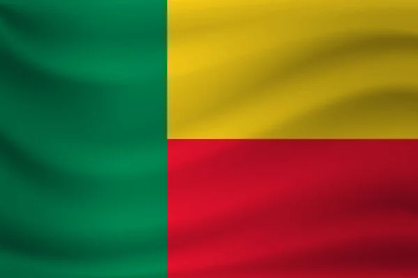 Ondeando la bandera de Benín. Ilustración vectorial — Vector de stock