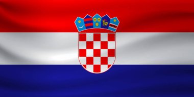 Hırvatistan bayrağı sallayarak. Vektör çizim