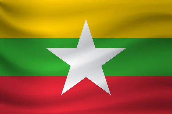 Ondeando la bandera de Myanmar. Ilustración vectorial — Vector de stock