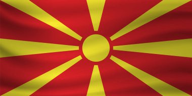 Kuzey Makedonya bayrağı sallıyor. Vektör illüstrasyonu