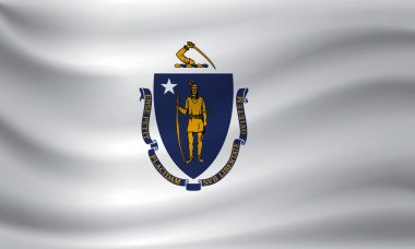 Massachusetts 'in el sallayan bayrağı. Vektör illüstrasyonu