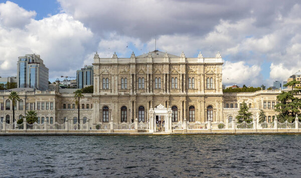 View on Dolmabahce Palace from Bosphorus Strait in Istanbul, Turkey