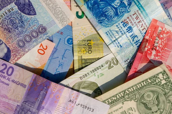 Вид Валютних Банкнот Міжнародна Торгівля Світова Фінансова Економіка Концепція Обмінного — стокове фото