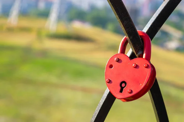 Closed Red Heart Shaped Padlock Symbol Eternal Love Lock Love — Stock Photo, Image