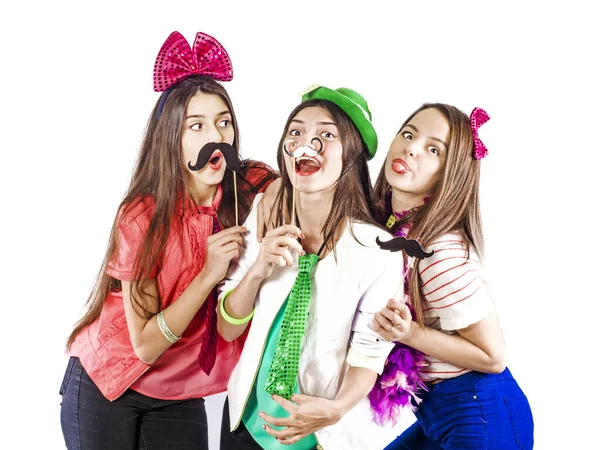 Крупним Планом Три Щасливі Красиві Дівчата Разом Час Вечірки Стильної — стокове фото