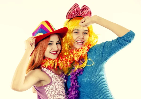 Aantrekkelijke Speelse Jonge Vrouwen Klaar Voor Carnavalsfeesten Lifestyle Het Begrip — Stockfoto