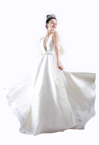 Vestido Branco Mulher Modelo Forma Casamento Vestido Longo Noiva Seda — Fotografia de Stock