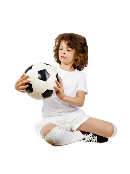 Schattige Jongen Dromen Het Feit Dat Voetbalspeler — Stockfoto