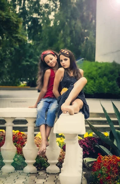 Dos Hermosas Novias Con Pelo Largo Que Fluye Día Verano —  Fotos de Stock