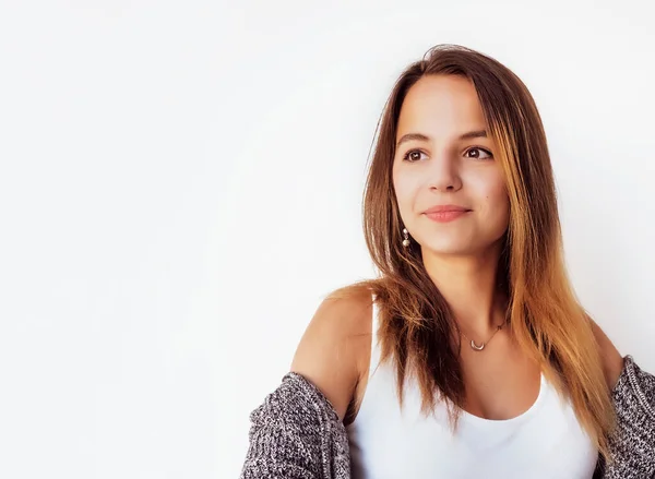 Retrato Una Joven Hermosa Con Pelo Largo Oscuro Linda Joven — Foto de Stock