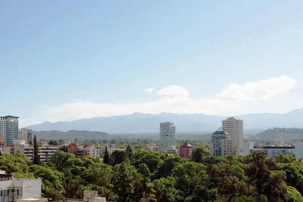 Skyline Mendoza City Andes Mountain Range Background — стоковое фото