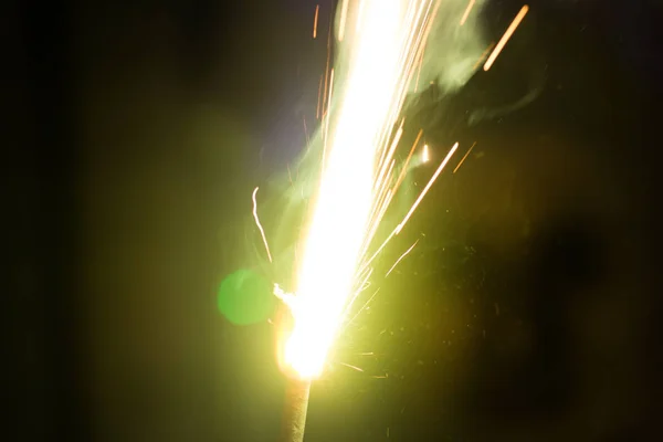 Close Green Burning Sparklers — Stock Photo, Image