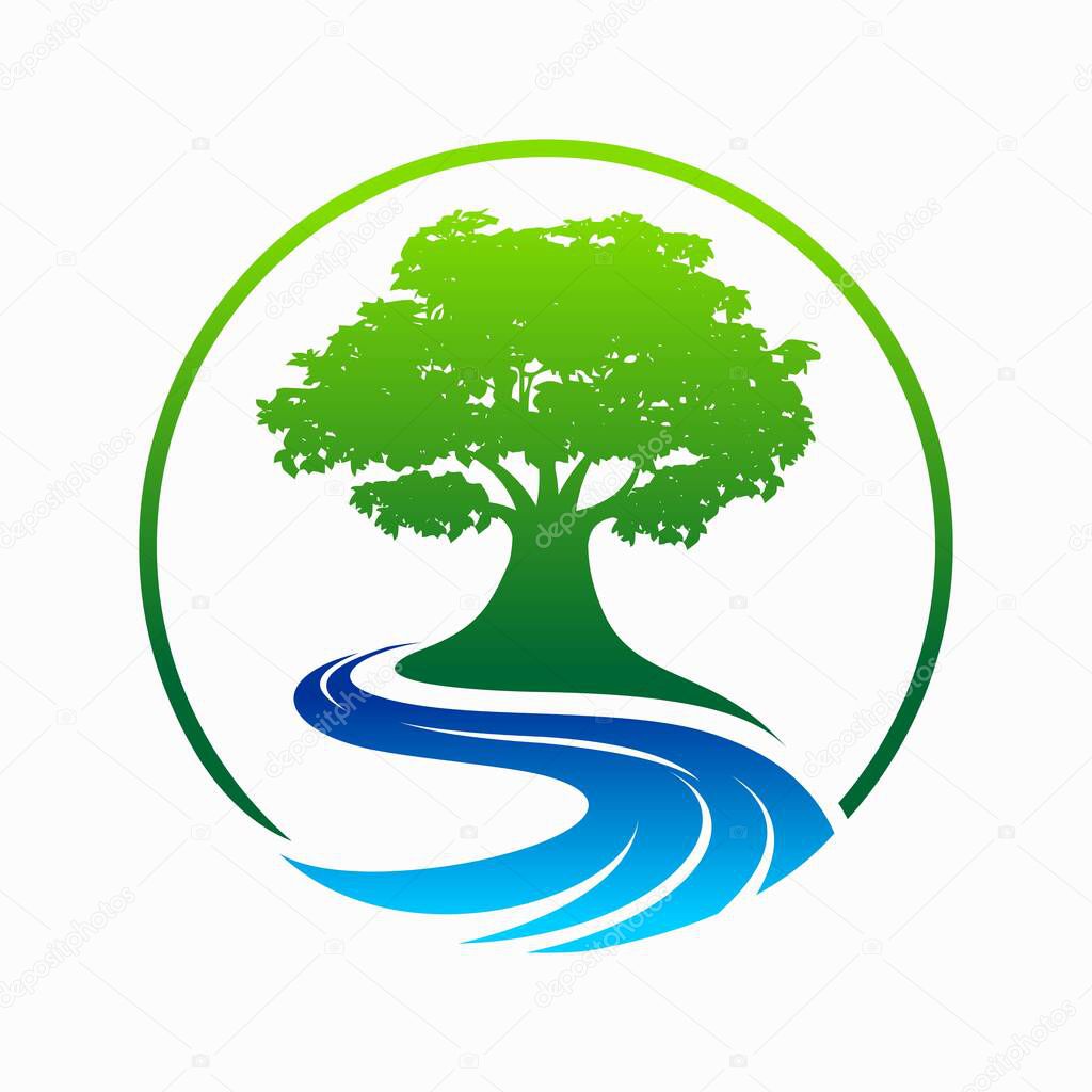 Olive tree logo designs with creeks or rivers symbol
