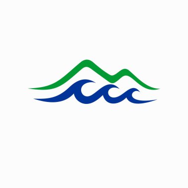 Dağ logosu nehir dalgaları eşliğinde