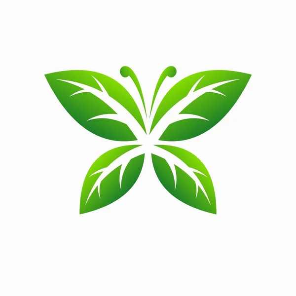 Folha Verde Formado Logotipo Borboleta — Vetor de Stock