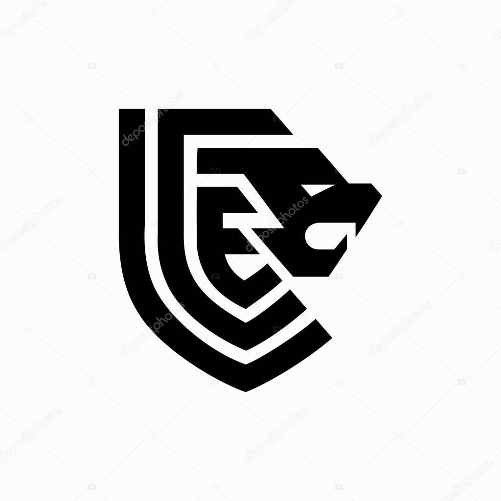 Lion head logo with a heraldic concept