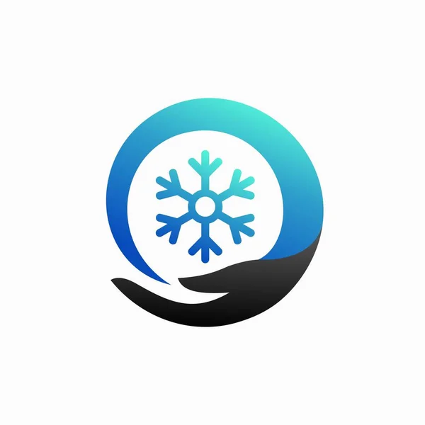 青い雪の結晶のアイコンと手の記号 — ストックベクタ