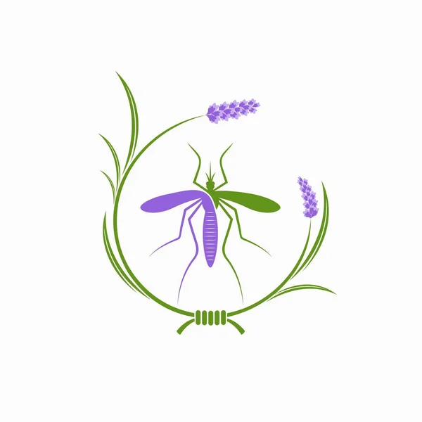 蚊ロゴとラベンダーの花 — ストックベクタ