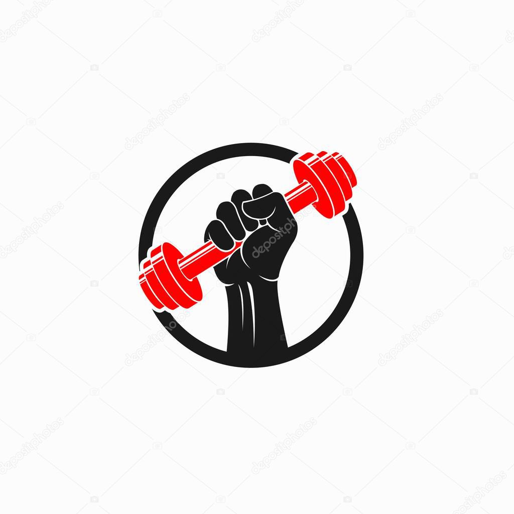 Hand logo is holding barbell